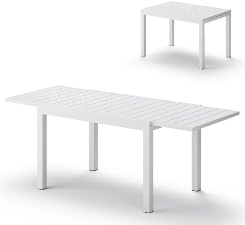 All-Aluminum Expandable Outdoor Patio Dining Table for 4-8 Person, All-Weather Rectangular Outdoor Table(48"-79") with Smooth Cilde Rails & Secure Locking Handle for Garden, Indoor, White by Oasbira