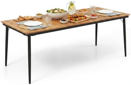 Tangkula 79" Acacia Wood Outdoor Dining Table, Rectangular Patio Table by TANGKULA
