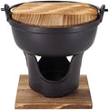 7" Cast Iron Japanese Sukiyaki Hot Pot, Cheese Fondue, Camping Cooking - Individual or Couple's Size - Nabe Shabu nabemono Pot, Alcohol Stove, Wooden Lid - Ideal for High-End Restaurants by TRUMDAKE