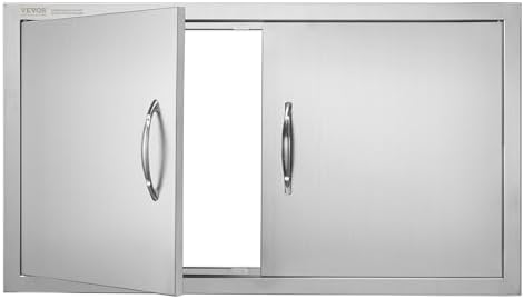 VEVOR Double BBQ Access Door, 34W x 19H Inch Stainless Steel Flush Mount Vertical Wall Door with Handles for BBQ Island, Grilling Station, Outside Cabinet by VEVOR