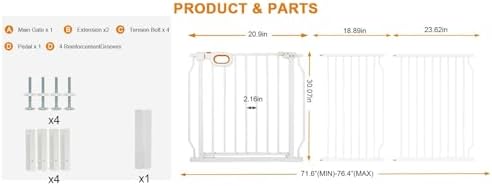 71.6-76.4 Inch Extra Wide Baby Gate with Door for Stairs Doorways - Image 4
