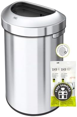 EKO Urban 21 Gallon Semi-Round Open Top Waste Bin, Stainless Steel Half Round Commercial Trash Can for Indoor and Outdoor, Extra Large Metal Garbage Bin for Home, Office, Restaurant, Restroom, 80L by Unknown