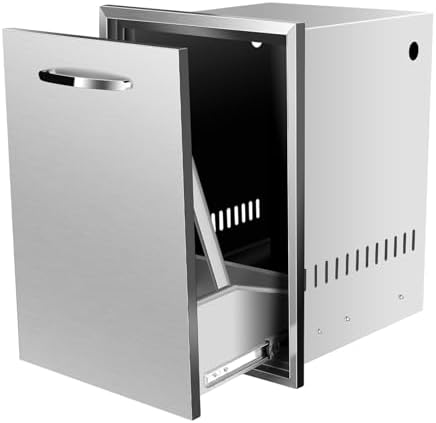 Pull Out Trash Drawer, Lower Sliding Rails Stainless Steel Roll Out Trash Bin Pull Out Tray With Handle For Outdoor Kitchen BBQ Island Grill Station,Trash Drawer by OLIPIC