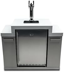 Mont Alpi Stainless Steel 48"W x 23"D x 55" H Premium Outdoor Kegerator 3-tap Draft Keg Beer Dispenser Refrigerator Module with Digital Display and Drip Tray plus White Granite Countertops and Storage by MontAlpi