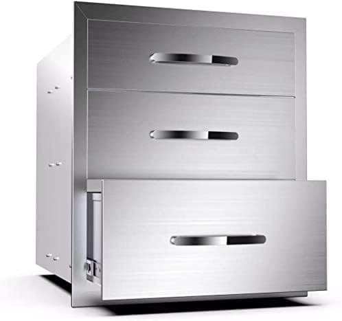 Outdoor Kitchen Drawers Stainless Steel 3-Drawer BBQ Drawer Enclosed Built-in Drawer Flush Mount For Outdoor Kitchens & BBQ Islands,16Wx23Dx21H by RIGMEC