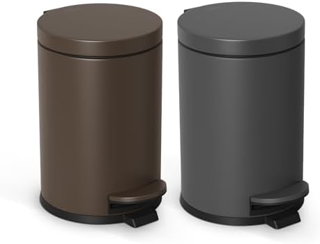 Cesun Small Round Bathroom Trash Can with Lid Soft Close, 1.2 Gal, Brown - Image 7