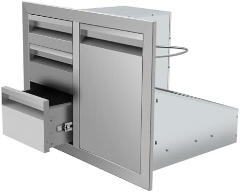 29.5" W x 22.6" H x 21.7" D Outdoor Kitchen Drawer Combo BBQ Access Triple Propane Drawers Combo with Fixed Trash Ring for BBQ Island Grill Station by YourFriends