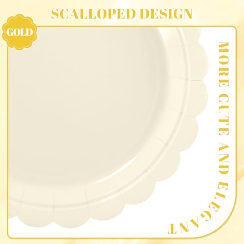 NatNarr 30 Pcs Dessert Plates Disposable, 7 Inch Ivory Wedding Paper Plates Scalloped Small Cake Appetizer Birthday Plate Cream Party Plate for Baby Bridal Shower, Engagement (Pack of 3) - Image 3
