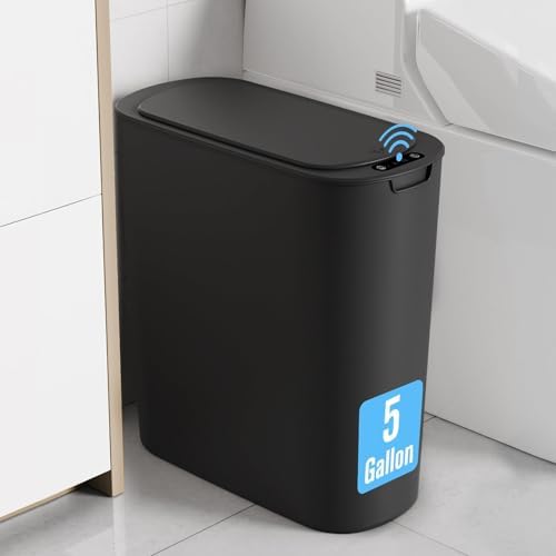 Cesun 5 Gallon Automatic Bathroom Trash Can with Lid, Black, Touchless by Cesun