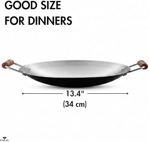 Hakan Stainless Steel Sauté Pan | Frying Pan with Wooden Handles | Barbeque Plate, Wide Shallow Cooking Pan for Stir Fry, Outdoor Cooking BBQ Cookware Pan, Skillet (X-Small 13.4 in) - Image 2