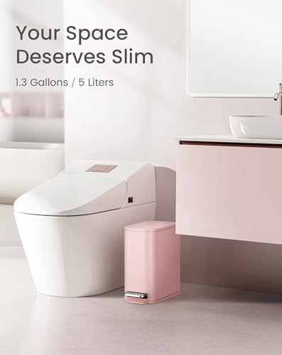 Cesun Small Bathroom Trash Can with Lid Soft Close & Pedal, 1.3 Gal, Pink - Image 2