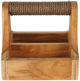 Rico & Plato Small Teak Wood Barbeque Grill Accessory Square Caddy | 7" L x 6 1/2" W x 6 5/8" H - Image 3