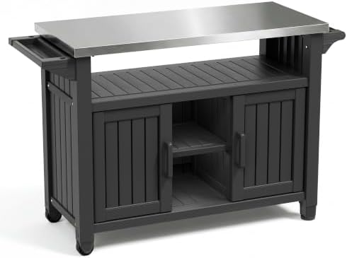Bifanuo Outdoor Grill Table Grill Cart with Stainless Steel Top & Storage Cabinet for Food Prep and Storage, Portable and Durable with Wheels (Standard Black) by Bifanuo