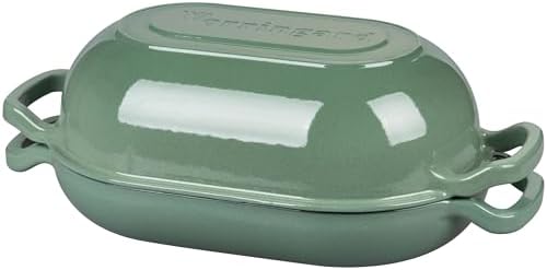 VORRINGARD Enameled Cast Iron Sourdough Bread Oven, Dutch Oven, Loaf Cast Iron Bread Pan for Homemade Bread Baking, Meatloaf Pan with Lid, 5QT, Sage Green - Image 7