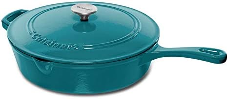 Cuisinart Chef's Classic Enameled Cast Iron Dutch Oven with Lid, Porcelain Enameled Interior, Oven Safe, Induction Compatible, 12-Inch, Chicken Fryer, Teal by Cuisinart