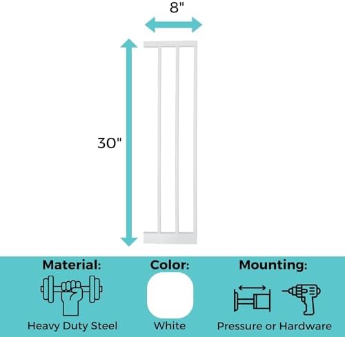 Toddleroo StepSafe Auto-Close Baby Gate 3-Bar Extension; 8" Wide, White - Image 6