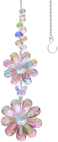 Crystal Flower Suncatcher Hanging Ornament, Rainbow Maker Window Sun Catcher Indoor Outdoor Patio Garden Decor (Purple) by PEDOBO
