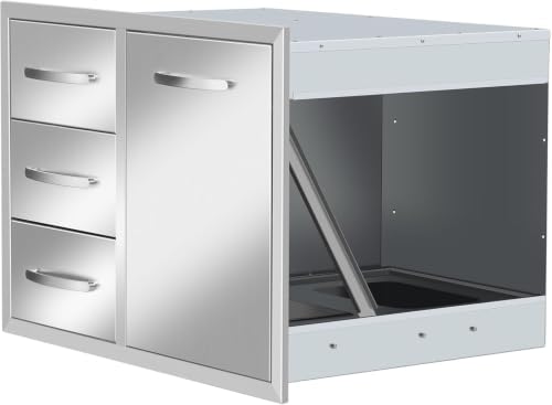 Outdoor Kitchen Drawer Combo Cabinet Outdoor Kitchen Stainless Steel Trash Triple Drawers For BBQ Island Grill Station (Drawer Combo-28Wx20.1Hx19.7D with Handles) by OLIPIC