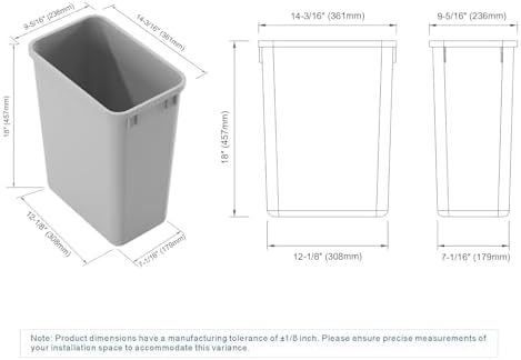 Dowell 2 Pack 35Qt Wastebasket Trash Container, 9Gal, Plastic, Stackable, for Kitchen/Bathroom/Office, H18 - Grey (2Pack, 35 QT) - Image 3