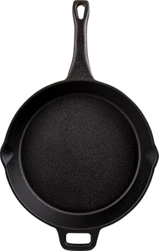 Coghlan's Cast Iron Skillet – 10-Inch Pre-Seasoned Frying Pan with Dual Pour Spouts & Helper Handle for Campfire Cooking, Stove, Grill, or Oven – Durable Outdoor Cookware by Coghlans
