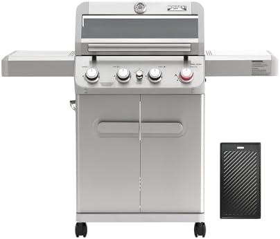 Monument Grills 4 Burner Propane Gas Grill, Stainless Steel Outdoor Patio Barbecue Grill with Cooking Plate, with Broil Zone Fast Heating, Knob Control, and Easy Cleanup, M410MBZ by MonumentGrills