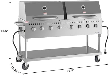 60 in. 8-Burner Commercial Outdoor Propane Gas Grill with 2 Roll Dome Covers in Stainless-Steel, ETL Listed (CGKIT6-D30D30) - Image 4