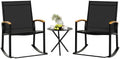 Shintenchi 3 Piece Outdoor Rocking Bistro Set, Textilene Fabric Small Patio Furniture Set, Front Porch Rocker Chairs Conversation Set with Table for Lawn, Garden, Balcony, Poolside (Black) by Shintenchi%7CFurnitureMadeforRealLife