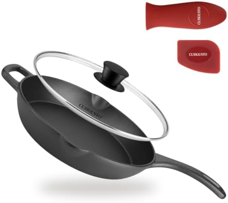 12 Inch Cast Iron Skillet with Glass Lid, Pre-Seasoned Frying Pan by CuisGusto