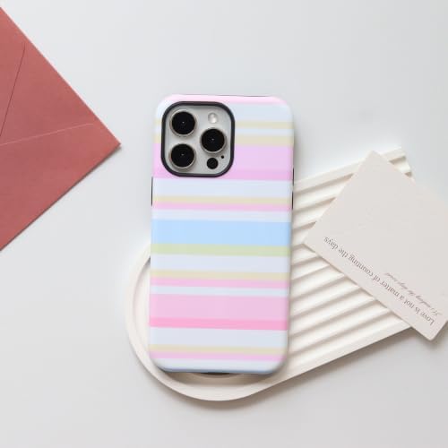 for iPhone 14 Pro Case, Magnetic Matte Frosted Dual-Layer Striped Phone Case for Women, Retro Aesthetic Cover Compatible with MagSafe Accessories - Pastel Dream - Image 2