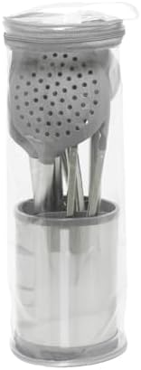 Glad Kitchen Utensils Set, 8pcs - Nonstick Cooking Tools with Stainless Steel Handles & Rotating Utensil Holder - Turners, Ladle, Spoon, Tongs, Spaghetti Server, and Skimmer - Dishwasher Safe, Grey - Image 6