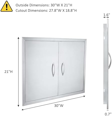 JIE JIN 30" W X 21" H Outdoor Kitchen Doors Double Doors Thickened 304 Brushed Stainless Steel BBQ Access Door BBQ Island Doors Outdoor Kitchen Accessories Door for Outdoor Kitchen BBQ Island - Image 2