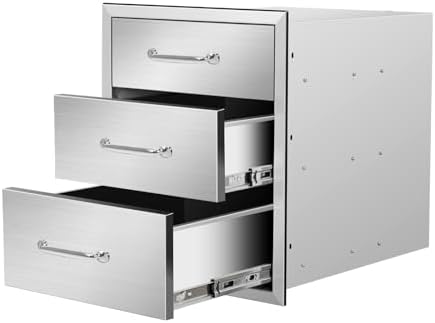 Outdoor Kitchen Drawers 18" W x 21" H x 21" D Flush Mount Triple BBQ Drawers with Chrome Handle Stainless Steel Drawer for Outdoor Kitchen Island, Patio Grill Station by SGOLAN