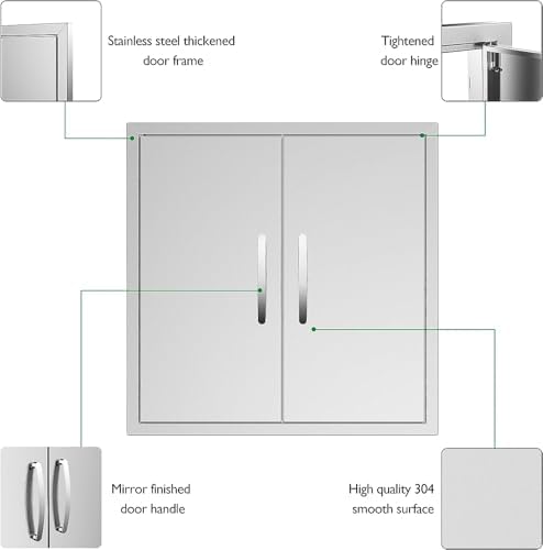BBQ Access Double Doors 28Wx23H Flush Mount Stainless Steel Outdoor Kitchen Door for Outside Cabinets and BBQ Island - Image 3