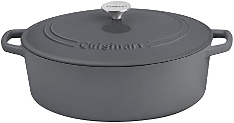 Cuisinart Chef's Classic Enameled Cast Iron Dutch Oven with Lid, Porcelain Enameled Interior, Oven Safe, Induction Compatible, 7-Quart, Oval, Dark Grey by Cuisinart
