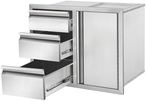 Outdoor Kitchen Drawer Combo, Stainless Steel Triple Drawers with Access Door, 28" W x 22" H x 19.5" D Outdoor Kitchen Cabinet for BBQ Island Grill Stations by Unknown