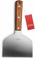 Vovoly Extra Wide Griddle Scraper, 5.5''x5.5'' Smashed Burger Scraper Grill Scraper Spatula Burger Turner - Full Tang Wooden Handle Professional Grade Grill Accessories, Knife Grade Stainless Steel by VOVOLY