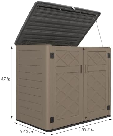 HOMSPARK Storage Shed Weather Resistance, Multi-Purpose Outdoor Storage Cabinet Waterproof, Outdoor Storage Cabinet for Bike, Garbage Cans, Lawnmower, Garden Accessories (coffee, Extra Large-48 cu ft) - Image 5