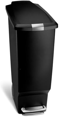 simplehuman 40 Liter / 10.6 Gallon Slim Kitchen Step Trash Can With Secure Slide Lock, Black Plastic by Unknown