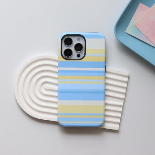 for iPhone 15 Pro Max Case, Magnetic Matte Frosted Dual-Layer Striped Phone Case for Women, Retro Aesthetic Cover Compatible with MagSafe Accessories - Sea Salt Lemon - Image 2