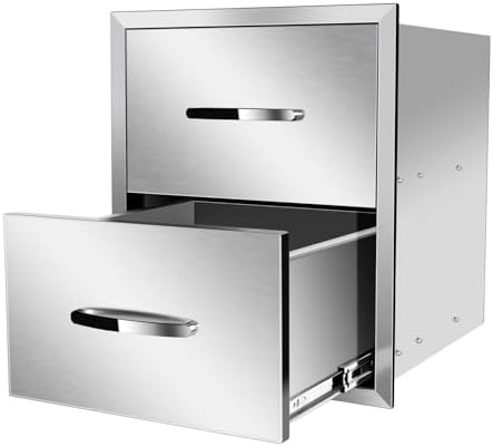 Outdoor Kitchen Drawers, Box Frame Style Flush Mount BBQ Drawer w/Stainless Steel Handle, BBQ Island Drawers For Patio Grill Station,Double Drawers - Image 7