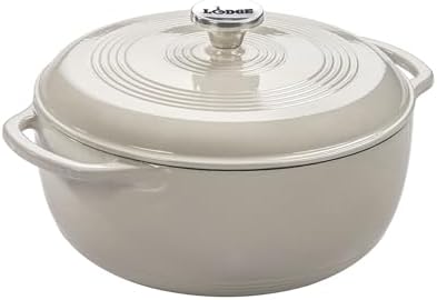 Lodge Essential Enamel Cast Iron Dutch Oven, 6 Quart, Oyster White by Lodge