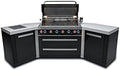 Mont Alpi Premium 110"W Black Stainless Steel U-shaped Deluxe Outdoor Kitchen Island with Infrared Side Burner + 44"W 6-Burner BBQ Grill + Granite Countertops + Storage Cabinets + Rotisserie + Cover by MontAlpi