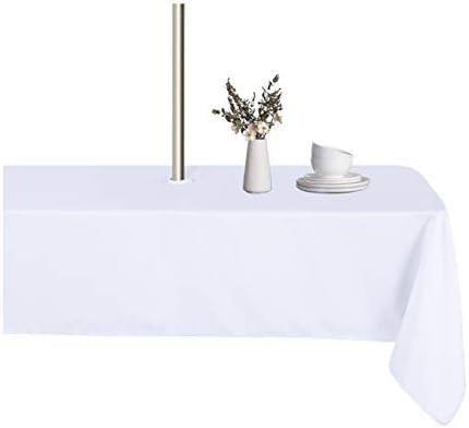 LUSHVIDA Rectangle Outdoor Tablecloth with Umbrella Hole 60x84 Inch White by LUSHVIDA
