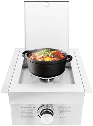 Single Burner Stove for Outdoor Kitchen, Built-in Stainless Steel Side Burner with Removable Grates & Cover, Gas Stove for BBQ Island, Patio, Backyard (Liquid Propane, Single Burner) by Okasiki
