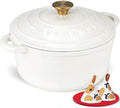 Overmont Enameled Cast Iron Dutch Oven - 7QT Pot with Lid Cookbook & Cotton Potholders - Heavy-Duty Cookware for Braising, Stews, Roasting, Bread Baking PearlWhite by Overmont