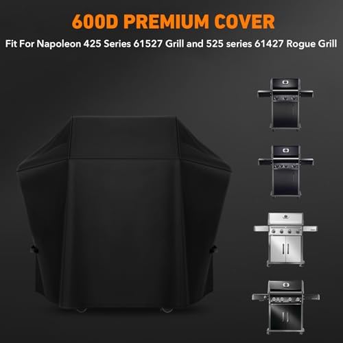 Heavy Duty Grill 600D Cover Fit for Napoleon 425 Series 61527 Grill and 525 Series 61427 Rogue Grill, All Weather Protection Waterproof Cover Black - Image 2