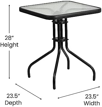 Flash Furniture Barker 23.5" Square Indoor/Outdoor Tempered Glass Patio Side Table, Outdoor Patio Table for Commercial or Residential Use, Clear/Black - Image 3