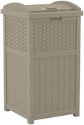 Suncast Wicker Resin Outdoor Hideaway Trash Can with Latching Lid for Use in Backyard, Deck, or Patio, Dark Taupe by Unknown