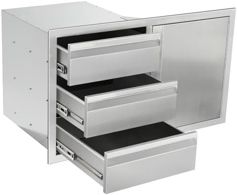 Outdoor Kitchen Door Drawer Combo Cabinet with BBQ Access and Triple Drawers for Outdoor Kitchen Island, Dimensions 38.1"" W x 22.6"" H x 20.8" (Drawer and Right Door Combo) - Image 7