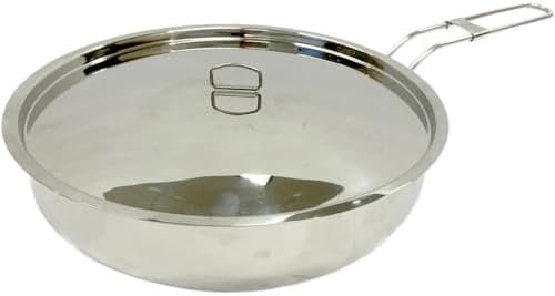 Bayou Classic 10-inch Stainless Steel Skillet with Lid, Folding Handle, Outdoor and Camp Cooking, 304 Steel, Heavy Base by BayouClassic%C2%AE